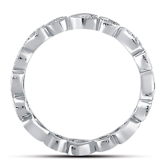 10k White Gold Womens Round Diamond Heart Eternity Band Ring 3/8 Cttw