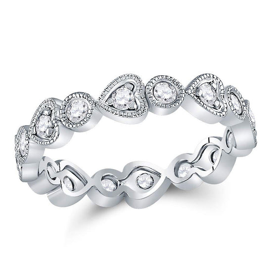 10k White Gold Womens Round Diamond Heart Eternity Band Ring 3/8 Cttw
