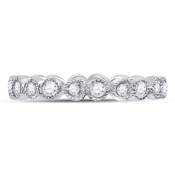 10k White Gold Womens Round Diamond Heart Eternity Band Ring 3/8 Cttw