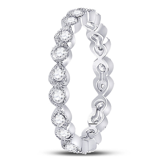 10k White Gold Womens Round Diamond Heart Eternity Band Ring 3/8 Cttw