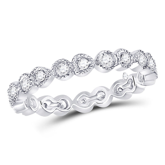 10k White Gold Womens Round Diamond Heart Eternity Band Ring 3/8 Cttw