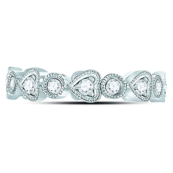 10k White Gold Womens Round Diamond Heart Eternity Band Ring 3/8 Cttw