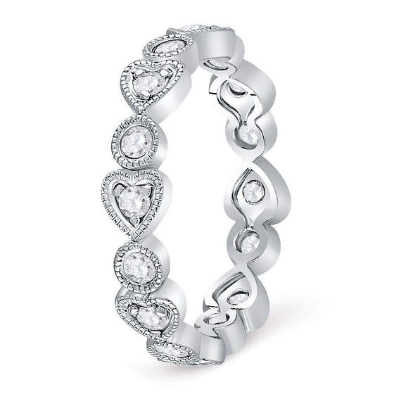 10k White Gold Womens Round Diamond Heart Eternity Band Ring 3/8 Cttw