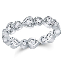  10k White Gold Womens Round Diamond Heart Eternity Band Ring 3/8 Cttw