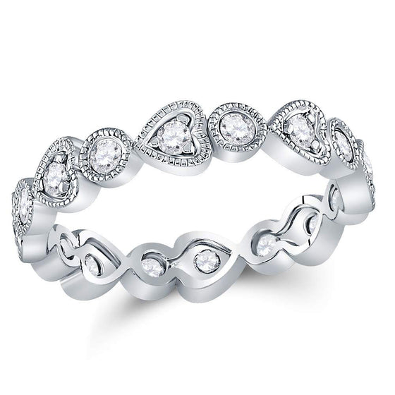 10k White Gold Womens Round Diamond Heart Eternity Band Ring 3/8 Cttw