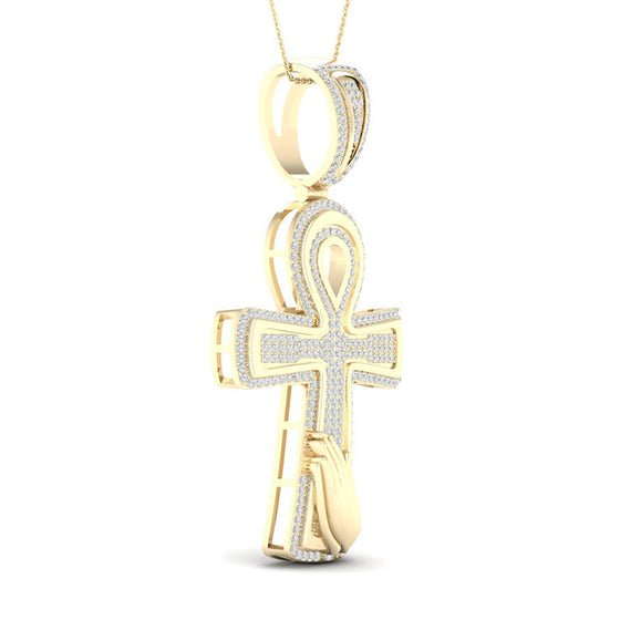 10k Yellow Gold Mens Round Diamond Ankh Cross Charm Pendant 5/8 Cttw