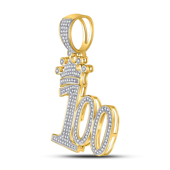 10k Yellow Gold Mens Round Diamond 100 Hundred Crown Charm Pendant 1/2 Cttw