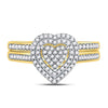 10k Yellow Gold Diamond Heart Bridal Wedding Ring Band Set 1/3 Cttw