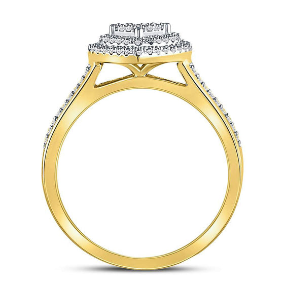 10k Yellow Gold Diamond Heart Bridal Wedding Ring Band Set 1/3 Cttw