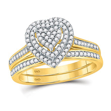  10k Yellow Gold Diamond Heart Bridal Wedding Ring Band Set 1/3 Cttw