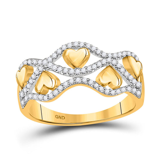 10k Yellow Gold Womens Round Diamond Heart Band Ring 1/5 Cttw