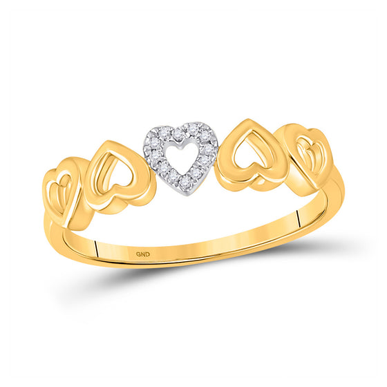 10k Yellow Gold Womens Round Diamond Alternating Heart Band Ring .03 Cttw