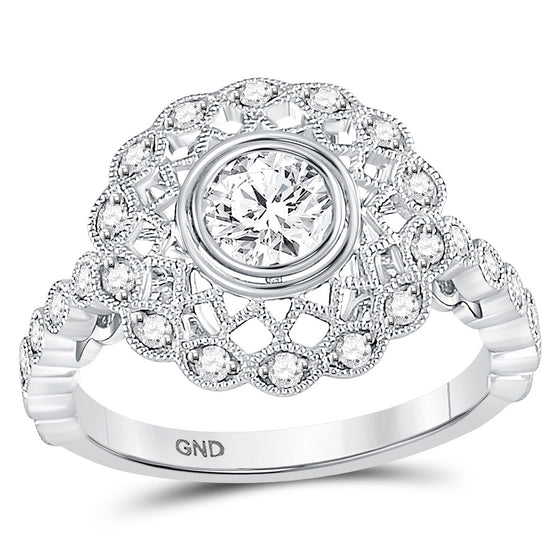 14k White Gold Round Diamond Solitaire Milgrain Bridal Wedding Engagement Ring 1 Cttw