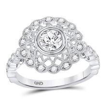  14k White Gold Round Diamond Solitaire Milgrain Bridal Wedding Engagement Ring 1 Cttw