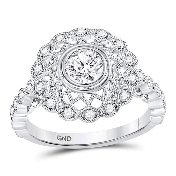 14k White Gold Round Diamond Solitaire Milgrain Bridal Wedding Engagement Ring 1 Cttw