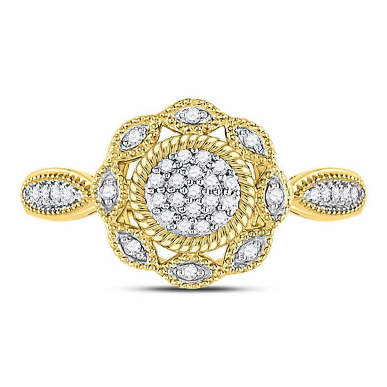 10k Yellow Gold Womens Round Diamond Milgrain Cable Cluster Ring 1/8 Cttw