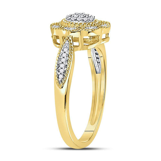 10k Yellow Gold Womens Round Diamond Milgrain Cable Cluster Ring 1/8 Cttw