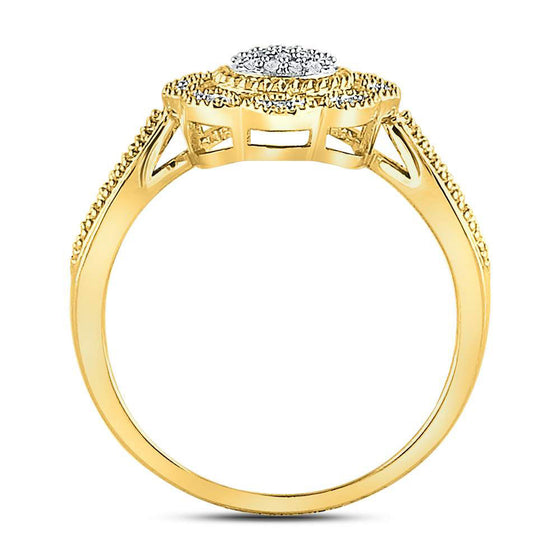 10k Yellow Gold Womens Round Diamond Milgrain Cable Cluster Ring 1/8 Cttw