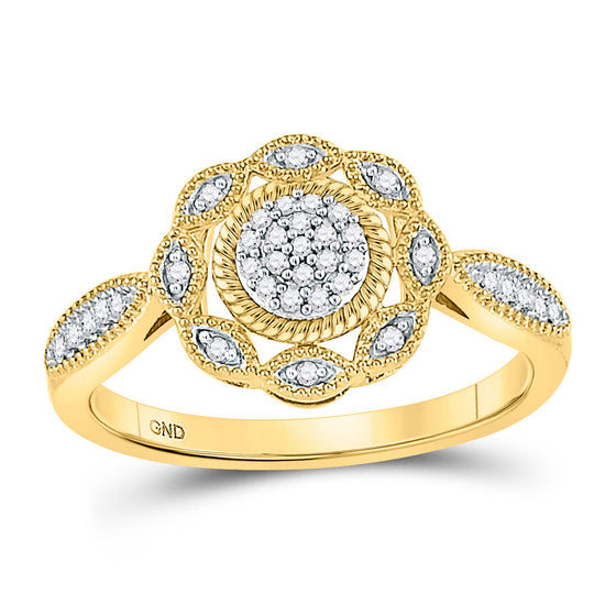 10k Yellow Gold Womens Round Diamond Milgrain Cable Cluster Ring 1/8 Cttw