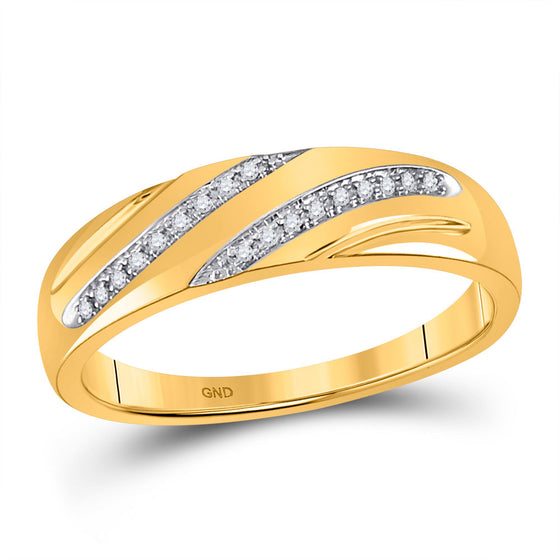10k Yellow Gold His Hers Round Diamond Square Matching Wedding Set 1/5 Cttw