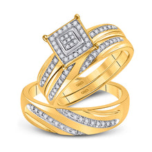  10k Yellow Gold His Hers Round Diamond Square Matching Wedding Set 1/5 Cttw
