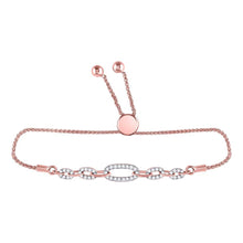  10k Rose Gold Womens Round Diamond Oval Link Bolo Bracelet 1/3 Cttw