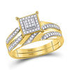 10k Yellow Gold His Hers Round Diamond Cluster Matching Wedding Set 1/4 Cttw