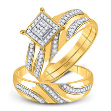  10k Yellow Gold His Hers Round Diamond Cluster Matching Wedding Set 1/4 Cttw