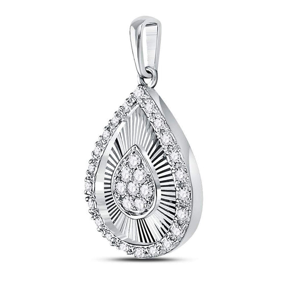 10k White Gold Womens Round Diamond Teardrop Pendant 1/6 Cttw
