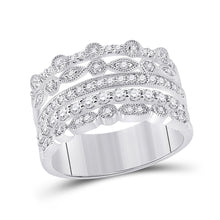  10k White Gold Womens Round Diamond Stacked Band Ring 1/2 Cttw