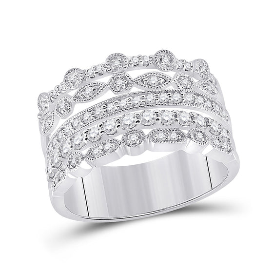 10k White Gold Womens Round Diamond Stacked Band Ring 1/2 Cttw