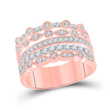  10k Rose Gold Womens Round Diamond Stacked Band Ring 1/2 Cttw