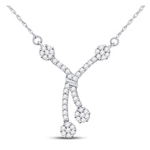 14k White Gold Womens Round Diamond Dangle Flower Cluster Fashion Necklace 1/2 Cttw