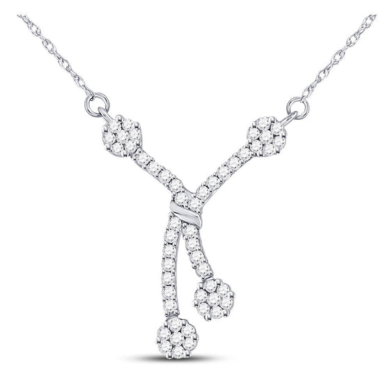 14k White Gold Womens Round Diamond Dangle Flower Cluster Fashion Necklace 1/2 Cttw