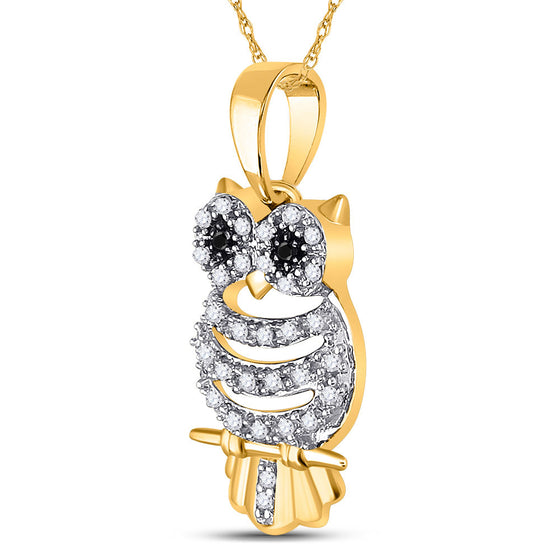 10k Yellow Gold Womens Diamond Owl Pendant 1/6 Cttw