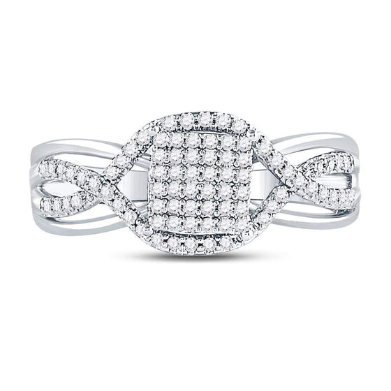 10k White Gold Womens Round Diamond Rectangle Twist Cluster Ring 1/4 Cttw