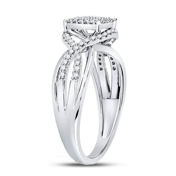 10k White Gold Womens Round Diamond Rectangle Twist Cluster Ring 1/4 Cttw