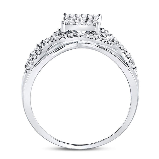 10k White Gold Womens Round Diamond Rectangle Twist Cluster Ring 1/4 Cttw