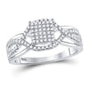 10k White Gold Womens Round Diamond Rectangle Twist Cluster Ring 1/4 Cttw