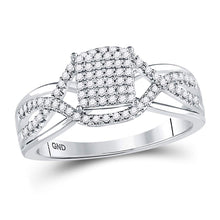  10k White Gold Womens Round Diamond Rectangle Twist Cluster Ring 1/4 Cttw