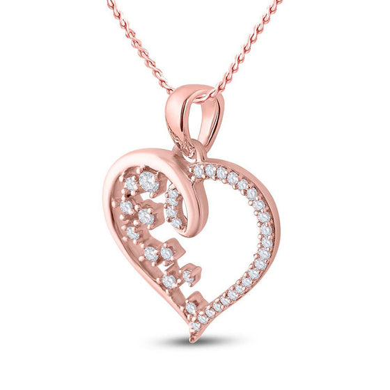 10k Rose Gold Womens Round Diamond Scattered Heart Pendant 1/8 Cttw