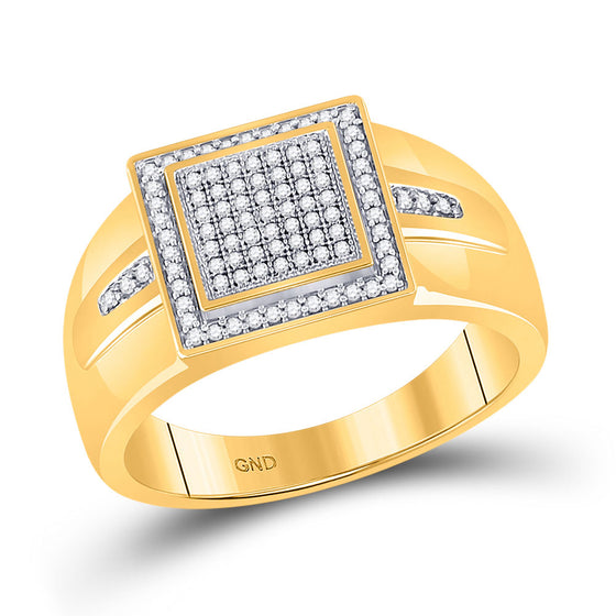 10k Yellow Gold Mens Round Diamond Square Cluster Ring 1/4 Cttw