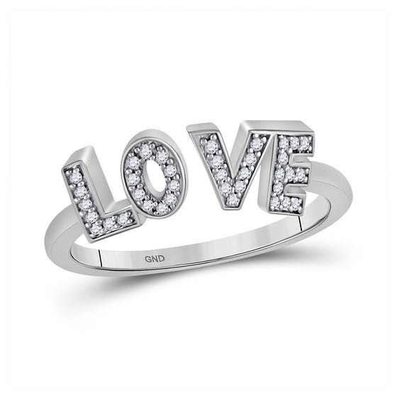 10k White Gold Womens Round Diamond Love Fashion Ring 1/10 Cttw