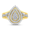 10k Yellow Gold Womens Round Diamond Concentric Teardrop Cluster Ring 1/4 Cttw