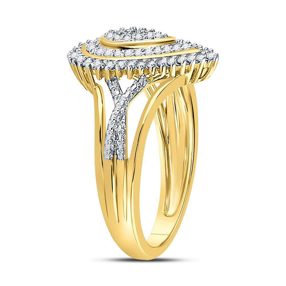 10k Yellow Gold Womens Round Diamond Concentric Teardrop Cluster Ring 1/4 Cttw