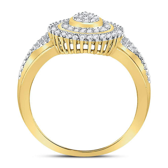 10k Yellow Gold Womens Round Diamond Concentric Teardrop Cluster Ring 1/4 Cttw
