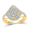 10k Yellow Gold Womens Round Diamond Concentric Teardrop Cluster Ring 1/4 Cttw