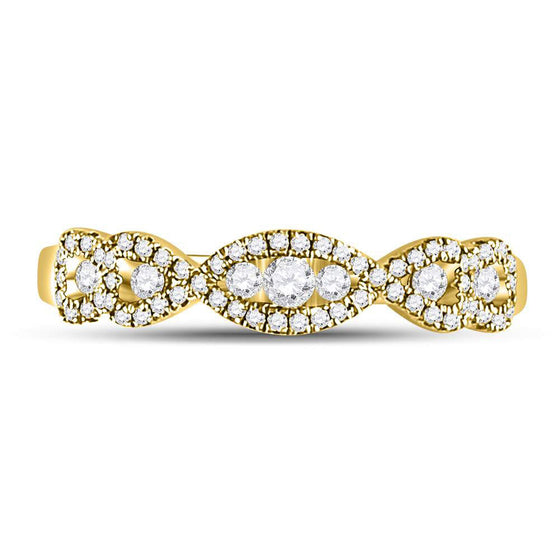 14k Yellow Gold Womens Round Diamond 3-Stone Anniversary Band Ring 3/8 Cttw