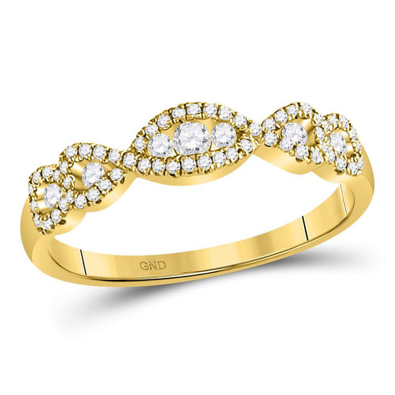 14k Yellow Gold Womens Round Diamond 3-Stone Anniversary Band Ring 3/8 Cttw