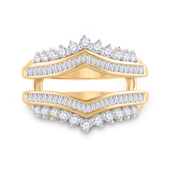 14k Yellow Gold Womens Round Diamond Wedding Wrap Ring Guard Enhancer 3/4 Cttw
